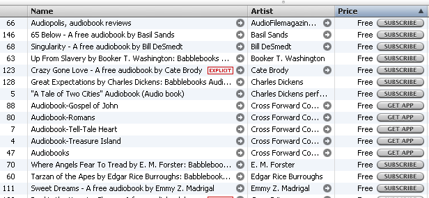Listing of free audio books in iTunes